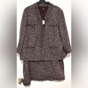NWT Talbots Burgundy Tweed Wool Blend Blazer Skirt Set 22WP